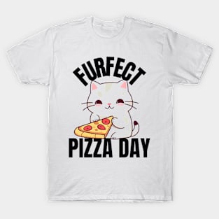 A Cat Enjoying a Furfect Pizza Day T-Shirt